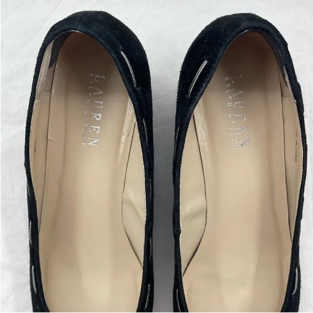 NEW! Lauren Ralph Lauren Cambree Suede Metallic Black Wedges. 9.5B.